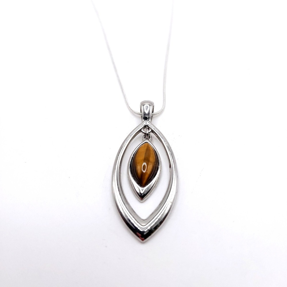 Tiger Eye‎ Pendant Necklace Silver Tone 18in